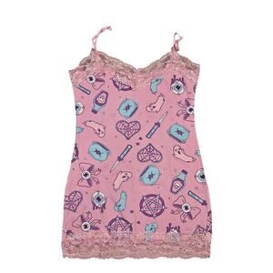 Body rage Spencer's y2k pink lace trim witch cami womens small knife horror eye